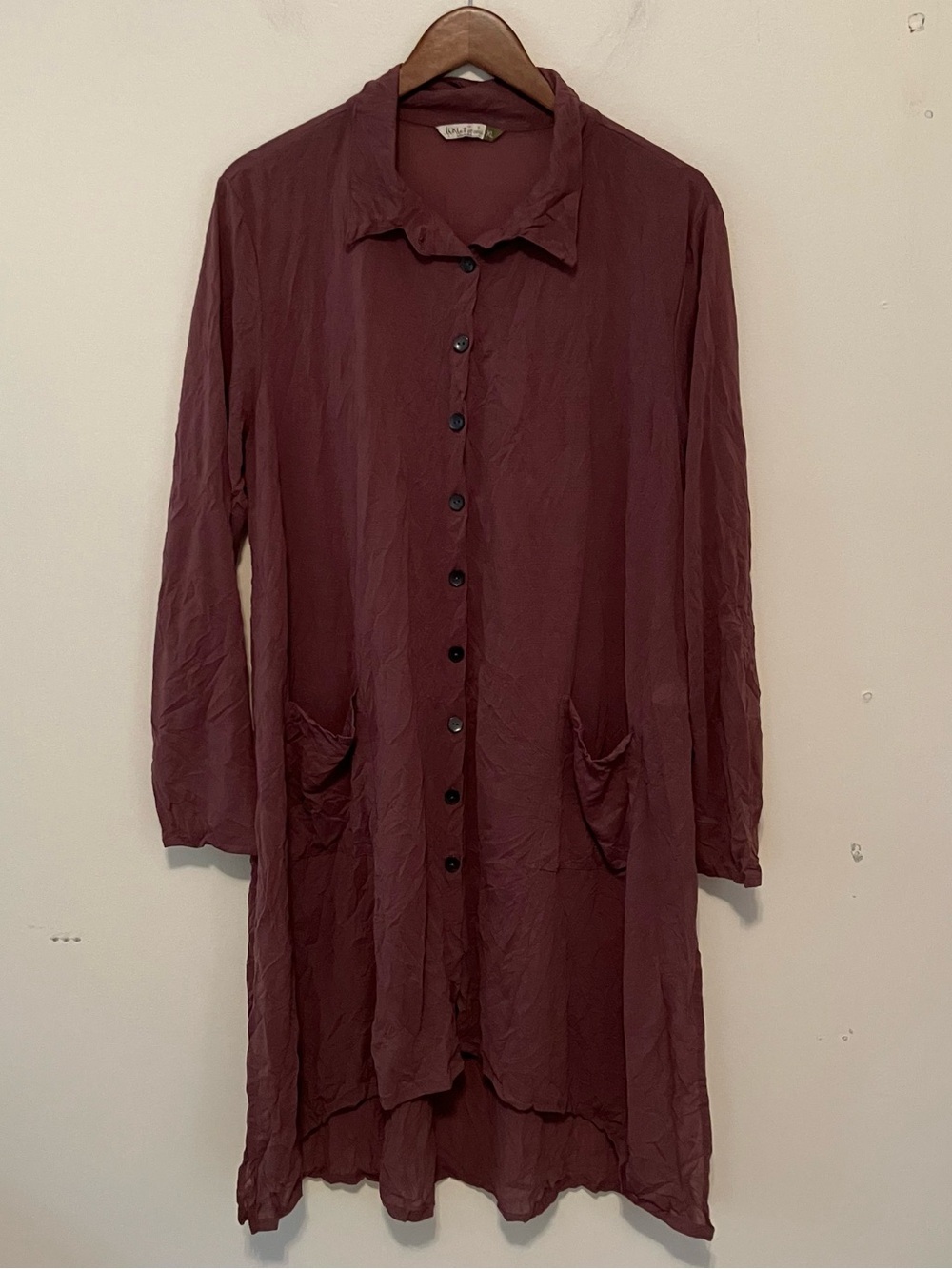 Chalet et ceci Women Crinkle Purple XL Button Front Duster Crinkle Lagenlook